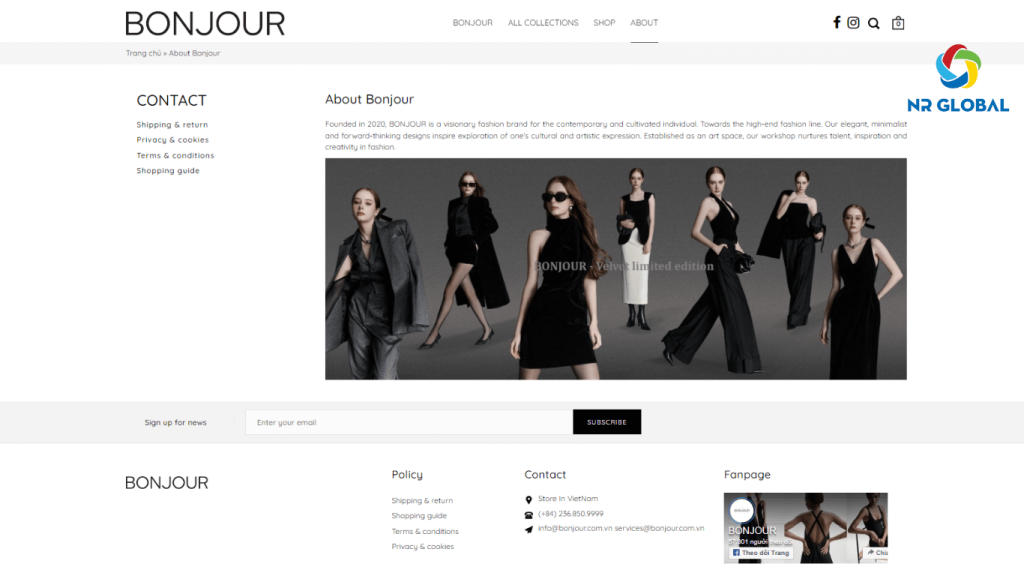 Trang web bonjour.com.vn được thiết kế bởi NR Global
