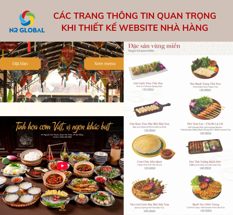 trang thông tin quan trọng khi thiết kế website nhà hàng