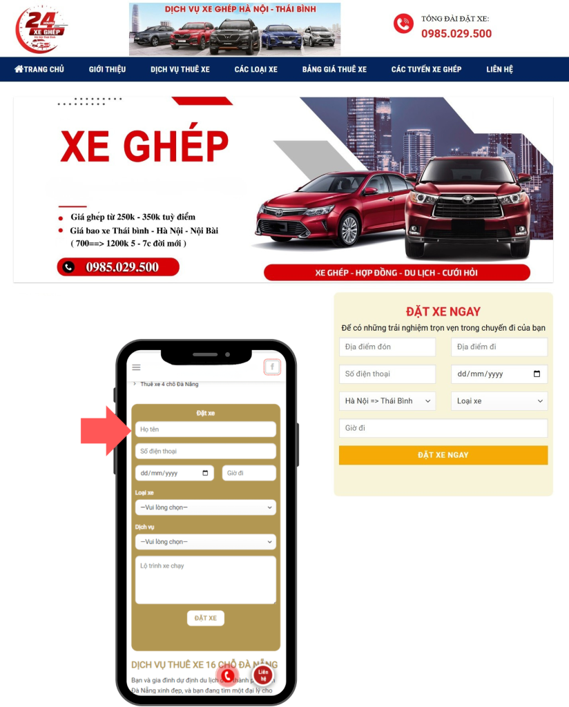 Thiết kế website xe ghép